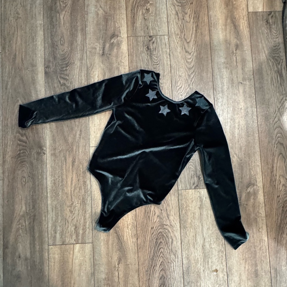 Victoria Sport Green Velour Leotard w/ Star Embellishments